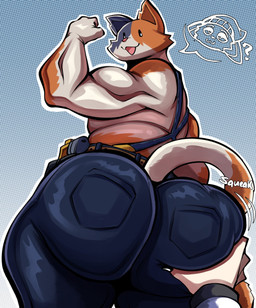 ambiguous_gender anthro anthro_on_anthro belly belt biceps big_butt big_muscles bottomwear bubble_butt butt butt_grab butt_squish claws clothed clothing denim denim_bottomwear denim_clothing dot_eyes dotted_background duo first_person_view flexing flexing_bicep fur gun hand_on_butt handgun holster huge_butt jeans looking_back male male/ambiguous male_focus motion_lines muscular muscular_anthro muscular_male onomatopoeia open_mouth open_smile pants pattern_background pistol question_mark ranged_weapon rear_view simple_background simple_eyes smile solo_focus sound_effects squish standing suspenders text thick_thighs topless topless_anthro topless_male tuft weapon nathanatwar epic_games fortnite meow_skulls meowscles domestic_cat felid feline felis mammal 2025 english_text hi_res pictographics brother_(lore) brother_and_sister_(lore) incest_(lore) sibling_(lore) sister_(lore)