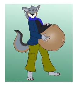 anthro barefoot belly big_belly black_clothing black_nose black_shirt black_topwear blue_clothing blue_scarf blue_sweater blue_topwear border bottomwear brown_body brown_fur clothed clothing digitigrade feet fetal_movement fur green_background green_bottomwear green_clothing green_pants grey_body grey_fur grey_inner_ear_fluff hand_on_belly hand_on_own_belly huge_belly humanoid_hands hyper hyper_belly hyper_pregnancy inner_ear_fluff looking_down looking_down_at_belly looking_down_at_self male navel outie_navel pants pregnant pregnant_anthro pregnant_male raised_clothing raised_shirt raised_topwear scarf shirt simple_background solo standing sweater tail topwear tuft white_body white_border white_fur yellow_eyes dansharkman stoned_fox canid canine fox mammal 2026 digital_drawing_(artwork) digital_media_(artwork) english_description hi_res