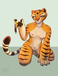 4_fingers anthro black_nose black_stripes breasts claws clothing female finger_claws fingers fur genitals holding_clothing holding_object holding_panties holding_underwear humanoid_hands kneeling multicolored_body multicolored_fur navel nipples nude orange_body orange_fur panties pawpads pussy solo striped_body striped_fur stripes tan_body tan_fur two_tone_body two_tone_fur underwear whiskers smitewyrm dreamworks kung_fu_panda master_tigress felid mammal pantherine tiger 2023 digital_media_(artwork) hi_res signature