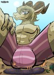 anthro balls biped bulge clothing extreme_size_difference genitals group larger_anthro larger_male macro male male_focus outside size_difference solo_focus underwear iyzeekiil beastars pina_(beastars) bovid caprine dall_sheep mammal sheep hi_res