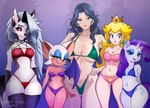 anthro big_breasts blonde_hair breast_size_difference breasts butt butt_from_the_front camel_toe cleavage clothed clothing collar ear_piercing eyelashes female fingers flat_chested fur group hair harem horn larger_female legwear navel piercing pupils purple_hair red_sclera size_difference smaller_female smile spiked_collar spikes standing thigh_highs white_body wide_hips lennonblack friendship_is_magic hasbro helluva_boss mario_bros my_little_pony mythology nintendo sega sonic_the_hedgehog_(series) etsuko_yamanobe loona_(helluva_boss) princess_peach rarity_(mlp) rouge_the_bat bat canid canid_demon canine demon equid equine hellhound human mammal mythological_canine mythological_creature mythological_equine unicorn crossover hi_res