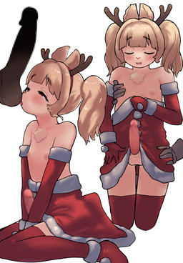 adolescent adult_on_adolescent animal_genitalia anthro antlers armwear ball_lick balls blonde_hair blush christmas_clothing clothed clothing clothing_lift crossdressing crossdressing_male disembodied_hand disembodied_penis dress dress_lift duo elbow_gloves erection eyes_closed faceless_character faceless_male femboy fur genitals gloves hair handwear holidays horn humanoid_genitalia humanoid_penis kemono legwear licking male male/male male_anthro nipples no_underwear oral penis red_eyes scut_tail sex short_tail shota tail thigh_highs tongue twintails_(hairstyle) young young_anthro young_male stefvanian christmas deer mammal new_world_deer reindeer censored hi_res mosaic_censorship