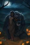 anthro bodily_fluids breasts duo female glowing glowing_eyes holidays looking_at_viewer male nude open_mouth saliva tongue conditional_dnp mithril07 halloween mythology canid canine felid mammal mythological_canine mythological_creature werecanid werecanine werecreature werewolf hi_res