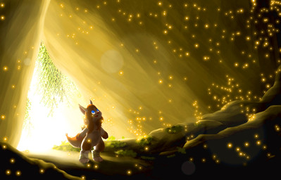anthro bandage blue_eyes bodily_fluids brown_body cave cinematic_lighting fern fur giant_tail hair light long_hair looking_up male solo spread_arms tears fairycatcreation mythology momo_(fcc) arthropod beetle dragon elateroid firefly furred_dragon furred_scalie insect mythological_creature mythological_scalie scalie absurd_res hi_res lighting