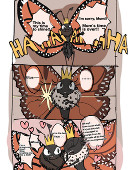 2_antennae 4_legs ambiguous_anthro ambiguous_gender anthro arthropod_abdomen big_wings blush cheeky dialogue duo elderly_anthro elderly_female embarrassed eyelashes eyes_closed eyespots female female_anthro grey_body hand_on_another's_cheek hand_on_cheek heart_symbol insect_wings lepidopteran_wings looking_at_another love markings nude open_mouth open_smile orange_wings quadruped ruff sharp_teeth smile speech_bubble spread_wings teeth text wings wrinkles pummmm_pkin disney hoppers_(disney) pixar insect_queen_(hoppers) titus_(hoppers) arthropod butterfly insect lepidopteran 2026 3:4 comic digital_drawing_(artwork) digital_media_(artwork) english_description english_text hi_res right_to_left mother_(lore) mother_and_child_(lore) mother_and_son_(lore) parent_(lore) parent_and_child_(lore) parent_and_son_(lore) son_(lore)
