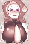 big_breasts blush bodily_fluids breasts clothed clothing female huge_breasts pseudo_hair purple_eyes solo sweat sweaty_breasts tentacle_hair tentacles nobunagapero nintendo splatoon cephalopod marine mollusk octarian octoling absurd_res hi_res