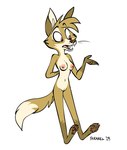 anthro areola breasts brown_eyes countershading female fur genitals navel nipples nude pawpads pussy sharp_teeth solo teeth whiskers yellow_body yellow_fur serareldeer nora_(serareldeer) canid canine fox mammal 2023 digital_drawing_(artwork) digital_media_(artwork)