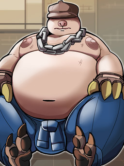 anthro belly chain_necklace claws clothed clothing frown fur hat hat_over_eyes headgear headwear jewelry male moobs navel necklace nipples overalls overweight solo topless white_body white_fur coolietf deadlock_(game) valve mo_(deadlock) eulipotyphlan mammal mole_(animal) 3:4 hi_res