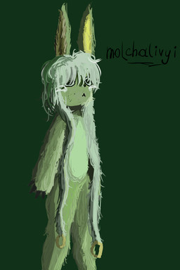 ambiguous_gender anthro bangs biped claws finger_claws fur green_body green_fur hair long_hair looking_at_viewer nude_anthro pose solo text three-quarter_view white_hair skrity made_in_abyss nanachi narehate cool_colors digital_media_(artwork) digital_painting_(artwork) english_text green_theme handwritten_text hi_res painting_(artwork) portrait restricted_palette shaded simple_shading three-quarter_portrait