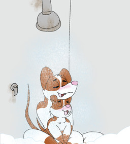 anthro bathing brown_body brown_ears brown_fur brown_tail chin_on_head duo eyes_closed fangs fur hair hug hugging_another hugging_from_behind inside male male/male pink_nose public_shower relaxed_expression relaxing sharp_teeth shower showering sitting sitting_on_ground soap tail teeth tongue water white_body white_fur white_hair young young_anthro young_male pupsnbuns blake_beou_(pupsnbuns) dan_beou_(pupsnbuns) canid canine canis domestic_dog mammal 2023 digital_media_(artwork) hi_res father_(lore) father_and_child_(lore) father_and_son_(lore) parent_(lore) parent_and_child_(lore) parent_and_son_(lore) son_(lore)