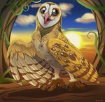 ambiguous_gender black_eyes brown_body brown_feathers cloud feathers feet feral open_mouth sky solo sun talons toes white_body white_feathers ignigeno guardians_of_ga'hoole eglantine_(gogh) avian barn_owl bird owl tyto tytonid 2018 female_(lore)