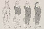 4_toes anthro bottomless bottomless_anthro bottomless_female bottomwear breasts chest_tuft clothed clothing digitigrade feet female genitals hands_in_both_pockets hands_on_hips hoodie humanoid_genitalia humanoid_pussy medium_breasts nipples nude off/on pants pussy solo standing sweatpants toes topwear tuft lf amelie_(lf) canid canine canis domestic_dog husky mammal nordic_sled_dog spitz 2021 greyscale monochrome multiple_versions