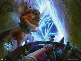 ambiguous_gender anthro cape clothing disembodied_hand duo eyewear eyewear_on_head first_person_view fur gloves goggles goggles_on_head handwear plant portal smile tail wheel izzy_medrano hasbro magic:_the_gathering wizards_of_the_coast loot_(magic:_the_gathering) fomori_(magic:_the_gathering) human mammal 2024 4:3 digital_media_(artwork) official_art