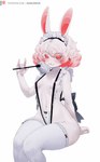 anthro areola bikini clothed clothing female hair legwear maid_uniform one-piece_swimsuit pink_hair sitting sling_bikini solo swimwear text thigh_highs two-piece_swimsuit uniform imabunbun meme_clothing yuio_maid_dress ima_(imabunbun) lagomorph leporid mammal rabbit absurd_res hi_res meme url