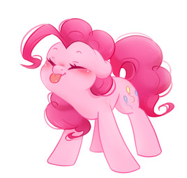 blep blush cutie_mark ears_down eyebrows eyes_closed female feral pink_body pink_tail pivoted_ears raised_eyebrows red_tongue smile solo standing tail tongue tongue_out melodylibris friendship_is_magic hasbro my_little_pony pinkie_pie_(mlp) earth_pony equid equine horse mammal pony
