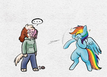 anthro anthrofied barefoot blue_body blue_bottomwear blue_clothing blue_feathers blue_fur blue_pants bottomwear breasts brown_body brown_fur cake clothed clothing dessert duo ellipsis eyebrows eyes_closed eyewear feathered_wings feathers featureless_crotch feet female floppy_ears food food_on_face frosting fully_clothed fur glasses green_clothing green_hoodie green_topwear grin handpaw head_tuft hindpaw hoodie hooves lop_ears mane mischievous_smile motion_lines multicolored_mane multicolored_tail nude pants paws pie_to_the_face plantigrade prank rainbow_mane rainbow_tail simple_background smile snout sparkles speech_bubble tail throwing throwing_food throwing_object topwear tuft unguligrade wearing_glasses white_background white_body white_fur wings manitka friendship_is_magic hasbro my_little_pony mythology cloud_(cloudpie) rainbow_dash_(mlp) bird_dog canid canine canis cavalier_king_charles_spaniel domestic_dog equid equine hunting_dog mammal mythological_creature mythological_equine pegasus spaniel toy_dog 2025 absurd_res digital_drawing_(artwork) digital_media_(artwork) hi_res procreate_(artwork) shaded