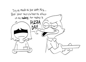 ambiguous_gender anthro beak clothed clothing duo eyewear feathers frown glasses hair open_mouth shirt simple_background speech_bubble text toony topwear kewlbot deltarune undertale_(series) berdly kris_(deltarune) avian bird bluebird human lightner mammal oscine passerine thrush_(bird) digital_media_(artwork) english_text hi_res monochrome