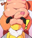 anthro areola balls balls_on_face balls_on_head big_balls big_penis blush bodily_fluids duo fur genitals huge_balls male male/male moobs neck_tuft nipples obscured_eyes orange_body orange_fur overweight overweight_anthro penis pubes sweat tan_body tan_fur these_aren't_my_glasses tuft yellow_body chowdie bailey_(bailey_beatrix) chowie_tanuki arthropod bee canid canine hymenopteran insect mammal raccoon_dog tanuki 2023 5:6 digital_media_(artwork) hi_res meme