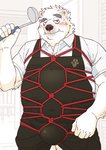 anthro apron bdsm belly blush bondage bound bulge clothing cute_fangs fangs fur kemono male overweight overweight_anthro overweight_male restraints rope rope_bondage rope_harness solo teeth white_body white_fur ryuta-h bear mammal polar_bear ursine 2019 hi_res