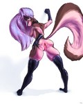 anthro anus breasts butt butt_grab clothing collar ear_piercing ear_ring female fur genitals glistening glistening_body glistening_genitalia glistening_hair glistening_skin hair hair_to_side hand_on_butt humanoid_genitalia humanoid_pussy legwear long_hair long_tail looking_at_viewer looking_back looking_pleasured nude piercing presenting presenting_anus presenting_hindquarters pussy raised_tail rear_view red_sclera ring_piercing simple_background solo spread_butt spread_legs spreading tail thigh_highs white_background white_body white_fur sackrany helluva_boss mythology loona_(helluva_boss) canid canid_demon canine demon hellhound mammal mythological_canine mythological_creature digital_media_(artwork) hi_res signature