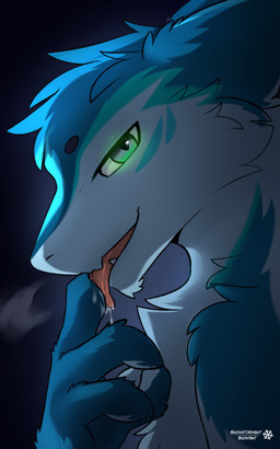 bodily_fluids fluffy gradient_background licking male saliva simple_background smug solo tongue snowstormbat sergal 5:8 absurd_res hi_res portrait