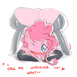 blue_eyes blush clothing female feral fur genitals hair legwear looking_at_viewer one_eye_closed pink_body pink_fur pink_hair pose shadow simple_background smile solo stockings text vulva white_background wink cold-blooded-twilight friendship_is_magic hasbro my_little_pony pinkie_pie_(mlp) earth_pony equid equine horse mammal pony 1:1 2015 english_text hi_res