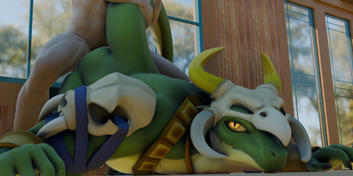 anthro anthro_penetrated duo human_on_anthro human_penetrating human_penetrating_anthro human_penetrating_male interspecies male penetration sex freedov3_(edward) briganfi_(modeler) terraria witch_doctor_(terraria) human humanoid lihzahrd lizard mammal reptile scalie hi_res
