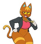 anthro bottomless clothed clothing female hand_on_hip looking_at_viewer open_mouth open_smile simple_background smile solo white_background lovetopullmicke animal_crossing nintendo katt_(animal_crossing) domestic_cat felid feline felis mammal absurd_res hi_res