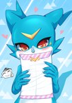 5_fingers anthro blue_arms blue_body blue_fingers blue_hands blush claws finger_claws fingers front_view heart_symbol holding_object white_body white_claws shoru bandai_namco digimon digimon_(species) veemon 2023