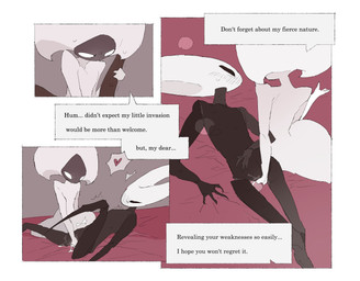 anthro bedroom biped black_body black_eyes blush blush_lines bodily_fluids border breath detailed_background dialogue duo empty_eyes female female/female female_anthro female_humanoid fingering fingering_partner genital_fluids genitals grey_vulva heart_symbol humanoid_on_anthro inside leg_grab looking_at_another looking_at_partner lying mouthless nude on_back sex speech_bubble spread_legs spreading talking_to_another talking_to_partner text vaginal_fluid_string vaginal_fluids vaginal_fluids_on_ground vaginal_fluids_on_hand vulva white_body white_border white_eyes justdog hollow_knight:_silksong hollow_knight_(franchise) team_cherry hornet_(hollow_knight) lace_(hollow_knight:_silksong) arthropod humanoid 2025 comic digital_drawing_(artwork) digital_media_(artwork) english_text hi_res