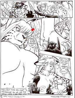anthro arrow_(weapon) black_eyes black_hair black_nose border breasts clothed clothing copyright_symbol dagger dialogue ellipsis exclamation_point eyebrow_through_hair eyebrows eyelashes fangs female fur group hair inner_ear_fluff looking_down macro male markings mask melee_weapon ninja nude one_eye_closed open_mouth ranged_weapon simple_background speech_bubble spots spotted_body spotted_fur surprised sword symbol teeth text translucent translucent_hair tuft warrior weapon white_border wings max_blackrabbit cheetah felid feline mammal 2006 black_and_white comic english_text monochrome signature sketch