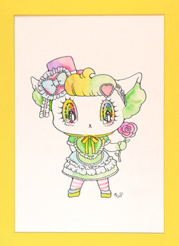 accessory alternative_fashion anthro bangs big_eyes big_head blonde_hair bow_ribbon chibi clothing dress eyelashes female flower footwear frilly frilly_clothing glistening glistening_eyes gloves_(marking) hair hair_accessory hairclip hat headgear headwear heart_symbol inner_ear_fluff j-fashion kemono legwear lolita_(fashion) lolita_dress markings on_model plant pointy_ears prick_ears ribbons rose_(flower) shoes simple_background solo sparkles sparkling_eyes sweet_lolita tights tuft white_body yurie_sekiya peropero_sparkles rue_(peropero_sparkles) alien domestic_cat felid feline felis mammal 2018 hi_res official_art painting_(artwork) pastel_theme traditional_media_(artwork) traditional_painting_(artwork) traditional_watercolor_(artwork) watercolor_(artwork)
