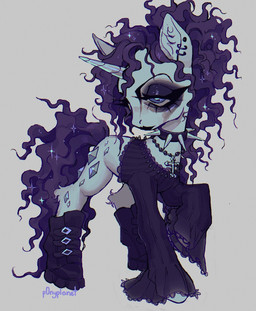 1_horn alternative_fashion black_lips blue_eyes boots bottomless bottomless_female clothed clothing collar cross cross_necklace curling_tail curly_hair cutie_mark ear_piercing ear_ring eyeshadow female feral footwear fur goth grey_background hair hooves horn jewelry lips long_sleeves makeup necklace piercing purple_eyeshadow purple_hair purple_tail ring_piercing shoes simple_background solo sparkles spiked_collar spikes tail unguligrade white_body white_fur p0nyplanet friendship_is_magic hasbro my_little_pony mythology rarity_(mlp) equid equine mammal mythological_creature mythological_equine unicorn digital_media_(artwork) digital_painting_(artwork) full-length_portrait hi_res painting_(artwork) portrait watermark