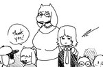 2022 age_difference anthro blush boss_monster_(undertale) bovid bovine caprine child clothed clothing dialogue english_text eyewear fakeryway family father_(lore) father_and_child_(lore) female frisk_(undertale) fur gem glasses group hair happy_ending human humanoid hybrid jewelry male mammal mature_female monochrome mother_(lore) mother_and_child_(lore) necklace necktie offspring parent_(lore) parent_and_child_(lore) pearl_(gem) pearl_necklace speech_bubble suit tall_girl text toriel undertale undertale_(series) young young_anthro young_human younger_male