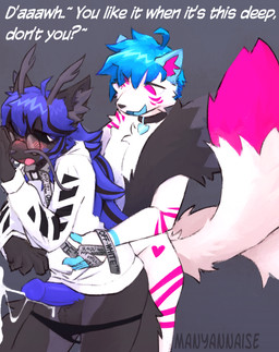ahegao anal anal_orgasm anal_penetration anthro balls black_highlights black_nose blue_body blue_fur blue_hair blush bodily_fluids clothed clothing clothing_around_legs collar cum cum_while_penetrated dialogue duo ejaculation eye_through_hair eyewear fur genital_fluids genitals glasses grey_inner_ear_fluff hair hands-free highlights_(coloring) hoodie inner_ear_fluff leash leash_around_arm leash_pull leashed_collar long_hair long_tail looking_pleasured male male/male multi_tail open_mouth orgasm panties panties_around_legs panties_down partially_clothed penetration penile penile_penetration penis_in_ass pink_eyes pink_inner_ear_fluff round_glasses sex tail talking_to_another text topwear translucent translucent_hair tuft underwear underwear_around_legs underwear_down wearing_glasses white_body white_fur manyannaise mythology jack_(kitsuphrenia) oliver_prince canid canine dragon eastern_dragon fox hybrid mammal mythological_creature mythological_scalie scalie digital_drawing_(artwork) digital_media_(artwork) english_text hi_res