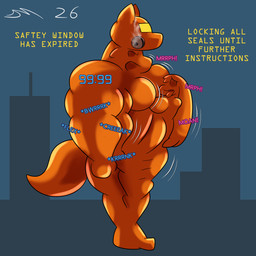 anthro bdsm bodysuit bondage bound clothing drone entrapment female gas_mask male male/female mask orange_body orange_clothing orange_suit sex skinsuit suit text tight_clothing visor dirtymac felid feline hybrid mammal 1:1 absurd_res english_text hi_res