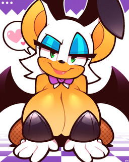 all_fours anthro bedroom_eyes big_breasts bow_tie breasts bunny_costume cleavage clothed clothing costume female fishnet_clothing fishnet_legwear huge_breasts legwear looking_at_viewer narrowed_eyes seductive solo legendofnerd sega sonic_the_hedgehog_(series) rouge_the_bat bat mammal 4:5 hi_res