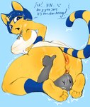 5_fingers anthro anus big_butt blue_hair blush bodily_fluids breasts butt clothed clothing duo erection eyebrows eyelashes facesitting female fingers first_person_view fur genital_fluids genitals hair male male/female markings nipples nude pov_facesitting pussy sex simple_background sitting_on_another tail text yellow_body bluevelo animal_crossing nintendo ankha_(animal_crossing) domestic_cat felid feline felis mammal colored digital_drawing_(artwork) digital_media_(artwork) english_text hi_res sketch