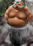 anthro barrel bathing belly big_belly brown_body detailed_background kemono male moobs nipples overweight overweight_male plant solo towel tree water q83561965 lifewonders tokyo_afterschool_summoners ganglie_(tas) mammal suid suina sus_(pig) wild_boar 2024 hi_res