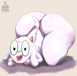 anthro bedroom_eyes bent_over big_butt black_eyes butt clothing eyewear fingers floppy_ears fur glasses hooved_fingers hooves horn huge_butt kneeling male narrowed_eyes open_mouth seductive solo thick_thighs thong underwear white_body white_fur gothicc deltarune undertale_(series) ralsei bovid caprine darkner goat mammal hi_res