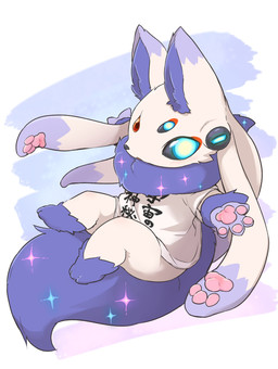 ambiguous_gender anthro feet fur handpaw hindpaw inner_ear_fluff kemono multi_eye paws solo text tuft white_body white_fur ukan_muri absurd_res hi_res japanese_description japanese_text