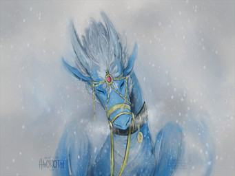 ambiguous_gender bdsm bondage bound bridle collar feathers feral gem horn jewelry looking_at_viewer muzzle_(object) muzzled outside petplay ponyplay reins roleplay scales simple_background snout snow solo submissive wings winter anoroth european_mythology mythology wright dragon mythological_creature mythological_scalie scalie western_dragon signature