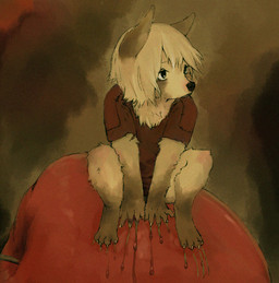4_toes 5_fingers ambiguous_gender anthro blood bodily_fluids claws clothed clothing cutting feet fingers neck_tuft simple_background solo toe_claws toes toony tuft young young_anthro kunugi canid canine mammal character_request colored digital_media_(artwork) restricted_palette