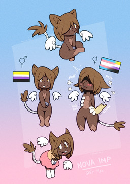 abstract_background anthro bottomwear brown_body brown_fur buckteeth clothing eyelashes floating_wings fur identity_change identity_conversion lgbt_pride markings nonbinary_pride_colors pride_colors skirt solo tail tail_wraps teeth toony transgender_pride_colors unusual_anatomy unusual_wings whisker_markings wings wraps respecies imp hi_res nonbinary_(lore)