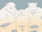 anthro bottomwear clothing group humanoid_hands kemono male overweight overweight_male pants shirt size_difference topwear inunoshippo canid canine canis common_hippopotamus domestic_dog hippopotamid mammal 2022 hi_res