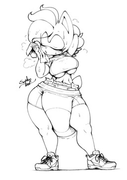 anthro athletic_wear big_breasts big_diaper blush bodily_fluids bottomwear breasts breath casual_soiling clothed clothing diaper diaper_fetish diaper_peekage diaper_under_clothing eyelashes eyes_closed feces female footwear hair motion_lines navel pooping sagging_diaper shirt shoes shorts sneakers soiled_diaper soiling soiling_diaper solo spandex spandex_shorts sweat sweat_rag t-shirt tail thick_thighs tied_hair tight_bottomwear tight_clothing tight_shorts topwear unclean_diaper under_boob used_diaper using_diaper wearing_diaper wiping_sweat sophiepoof sega sonic_the_hedgehog_(series) fan_character sophie_(argento) eulipotyphlan hedgehog mammal hi_res monochrome signature