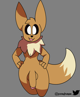anthro balls black_nose black_sclera brown_body brown_fur brown_tail chest_tuft dipstick_tail flaccid foreskin front_view fur genitals grey_background head_tuft humanoid_genitalia humanoid_penis male markings multicolored_tail partially_retracted_foreskin penis pokemorph simple_background solo tail tail_markings tan_tail text tuft twitter_logo white_eyes youfrasn nintendo pokemon twitter eeveelion_(youfrasn) canid canine eevee fox generation_1_pokemon mammal pokemon_(species) absurd_res artist_name hi_res portrait source_request three-quarter_portrait