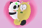 3:2 alternate_species black_body black_fur black_nose blush canid canine canis chow_chow collar collar_only digital_media_(artwork) domestic_dog duo eyes_closed female feral fur fur_markings heart_symbol jyushimatsu_matsuno lineless lunarpanda8686 male male/female mammal markings mika_(lunarpanda8686) mr._osomatsu nude pomeranian round_ears simple_background smile spitz tail tongue white_body white_fur yellow_body yellow_fur