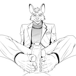 5_toes anthro barefoot bedroom_eyes belt big_ears biped bottomwear button_(fastener) cheek_tuft chin_tuft clothed clothed_anthro clothed_male clothing duo erection eyebrows facial_tuft feet foot_fetish foot_play footjob footjob_while_sitting foreshortening foreskin front_view genitals glans grin hair handkerchief head_tuft humanoid_feet inner_ear_fluff iris jacket jewelry kerchief looking_at_viewer male male/male male_anthro motion_trail nails narrowed_eyes necklace nude_anthro nude_male open_clothing open_jacket open_topwear pants partially_retracted_foreskin penile penis plantar_flexion plantigrade pupils receiving_footjob_pov seductive sex simple_background sitting smile spread_legs spreading sweater teeth toenails toes toothy_grin topwear tuft turtleneck two-footed_footjob unsigned urethra vein veiny_penis white_background ryanmakana burrows_(captain_nikko) mark_(captain_nikko) canid canine mammal maned_wolf 1:1 2025 aliasing black_and_white digital_drawing_(artwork) digital_media_(artwork) hi_res line_art monochrome