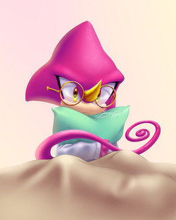 1_horn ambiguous_gender bedding blanket eyewear facial_horn glasses glistening glistening_eyes horn hug hugging_object hugging_pillow nose_horn pillow prehensile_tail purple_body simple_background solo tail tapering_tail wearing_glasses yellow_eyes yellow_horn icycream24 sega sonic_the_hedgehog_(series) espio_the_chameleon chameleon lizard reptile scalie 4:5 lineless shaded signature